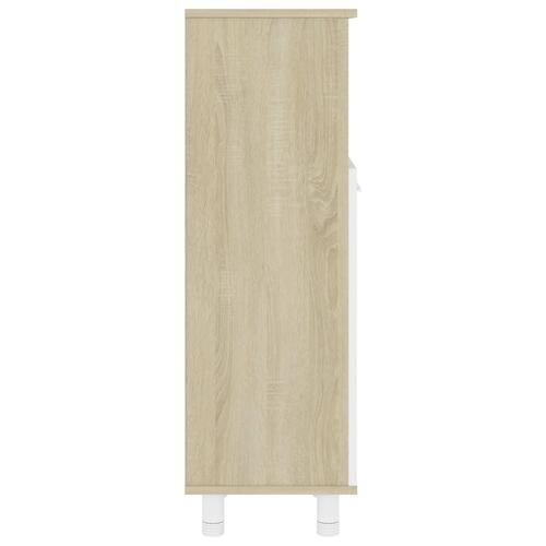 Badeværelsesskab 30x30x95 cm spånplade hvid og sonoma-eg