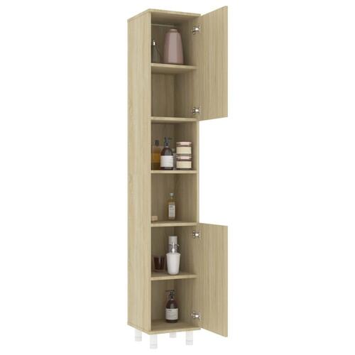Badeværelsesskab 30x30x179 cm konstrueret træ sonoma-eg