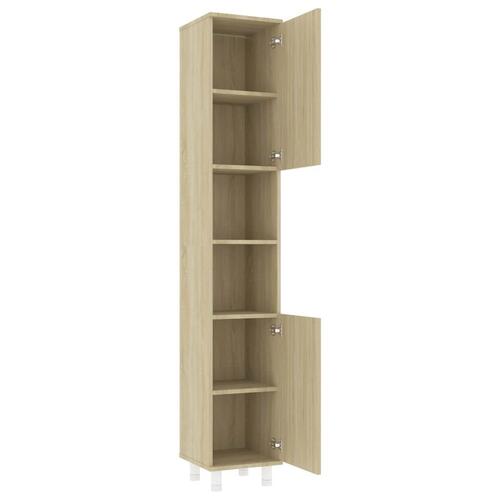 Badeværelsesskab 30x30x179 cm konstrueret træ sonoma-eg