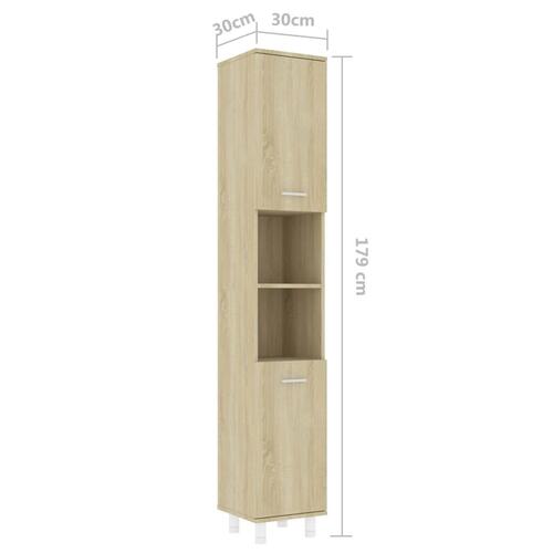 Badeværelsesskab 30x30x179 cm konstrueret træ sonoma-eg