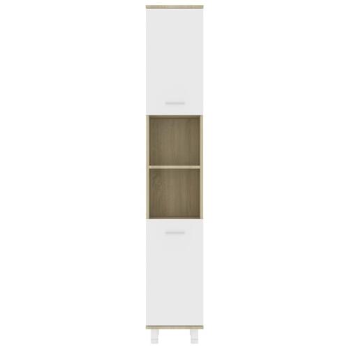 Badeværelsesskab 30x30x179 cm spånplade hvid sonoma-eg
