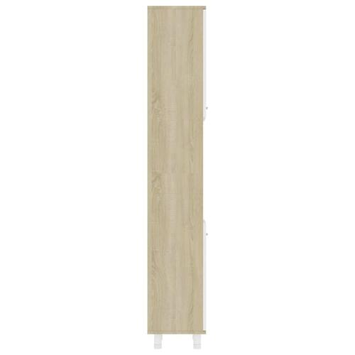 Badeværelsesskab 30x30x179 cm spånplade hvid sonoma-eg