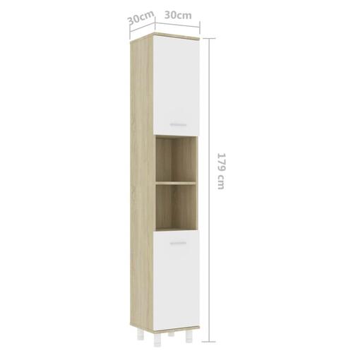 Badeværelsesskab 30x30x179 cm spånplade hvid sonoma-eg