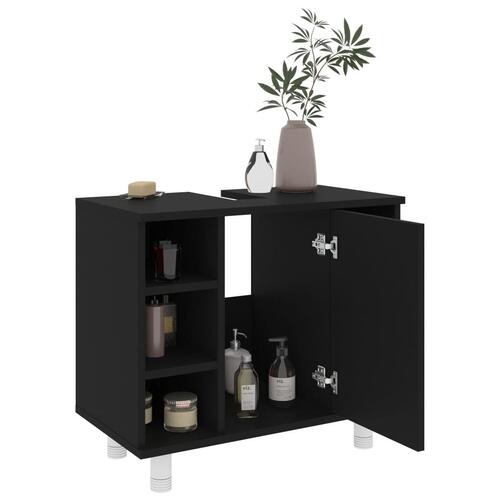 Badeværelsesskab 60x32x53,5 cm konstrueret træ sort