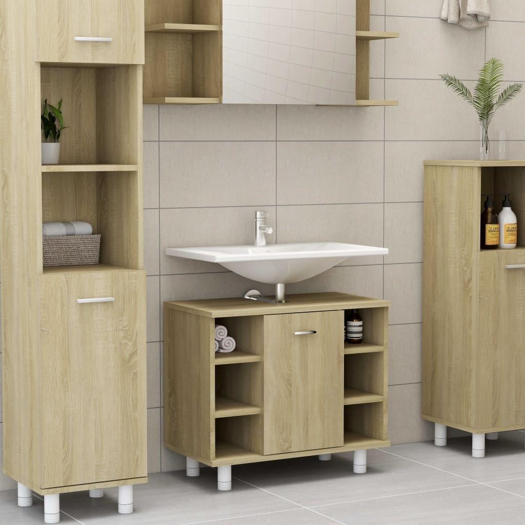 Badeværelsesskab 60x32x53,5 cm konstrueret træ sonoma-eg