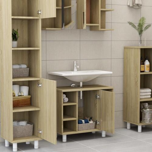 Badeværelsesskab 60x32x53,5 cm konstrueret træ sonoma-eg