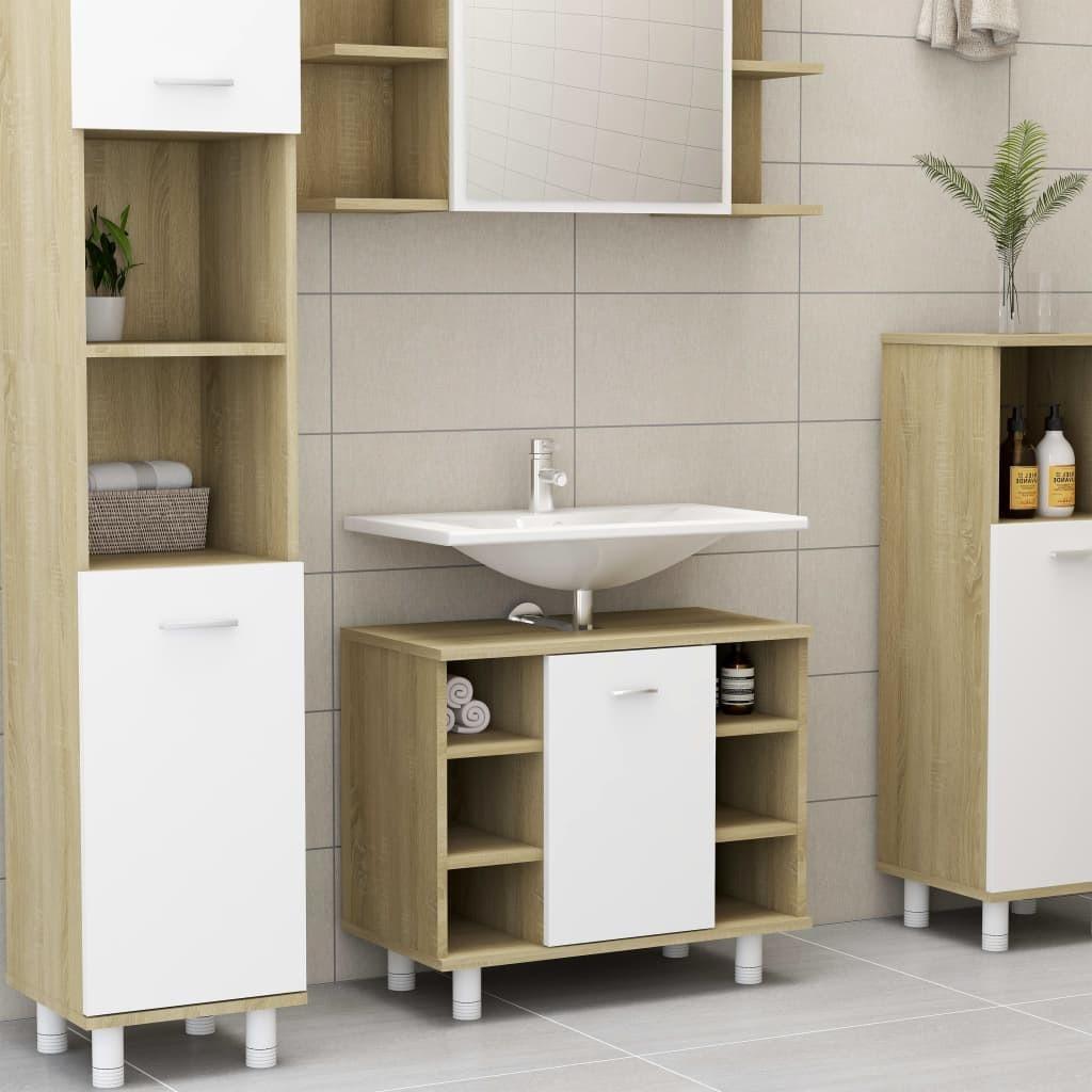 Badeværelsesskab 60x32x53,5 cm spånplade hvid sonoma-eg
