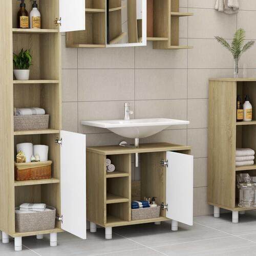 Badeværelsesskab 60x32x53,5 cm spånplade hvid sonoma-eg