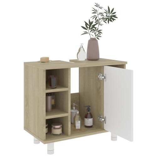 Badeværelsesskab 60x32x53,5 cm spånplade hvid sonoma-eg