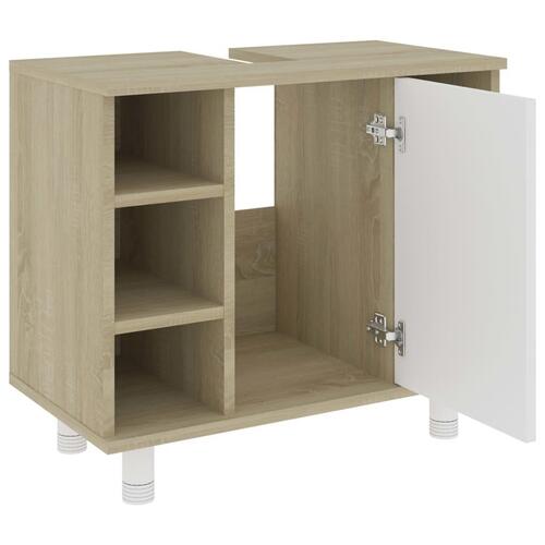 Badeværelsesskab 60x32x53,5 cm spånplade hvid sonoma-eg