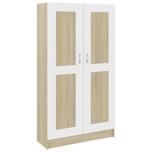 Bogreol 82,5x30,5x150 cm konstrueret træ hvid og sonoma-eg