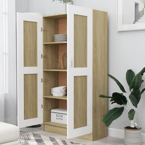 Bogreol 82,5x30,5x150 cm konstrueret træ hvid og sonoma-eg