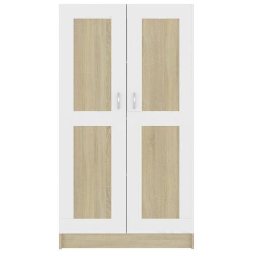 Bogreol 82,5x30,5x150 cm konstrueret træ hvid og sonoma-eg