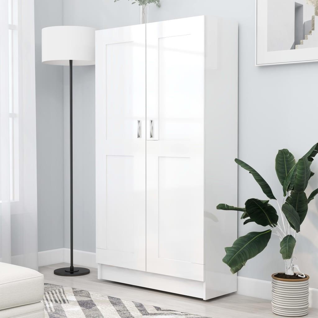 Bogreol 82,5x30,5x150 cm konstrueret træ hvid højglans