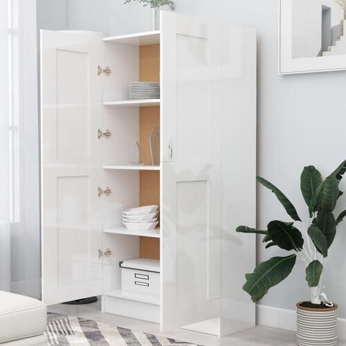 Bogreol 82,5x30,5x150 cm konstrueret træ hvid højglans