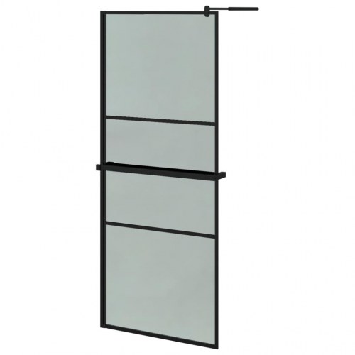 Brusevæg med hylde 90x195 cm sikkerhedsglas og aluminium sort