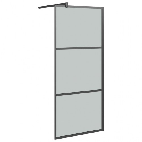 Brusevæg med hylde 90x195 cm sikkerhedsglas og aluminium sort