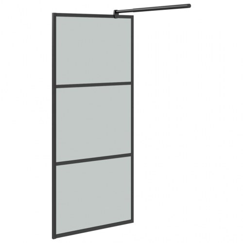 Brusevæg med hylde 90x195 cm sikkerhedsglas og aluminium sort