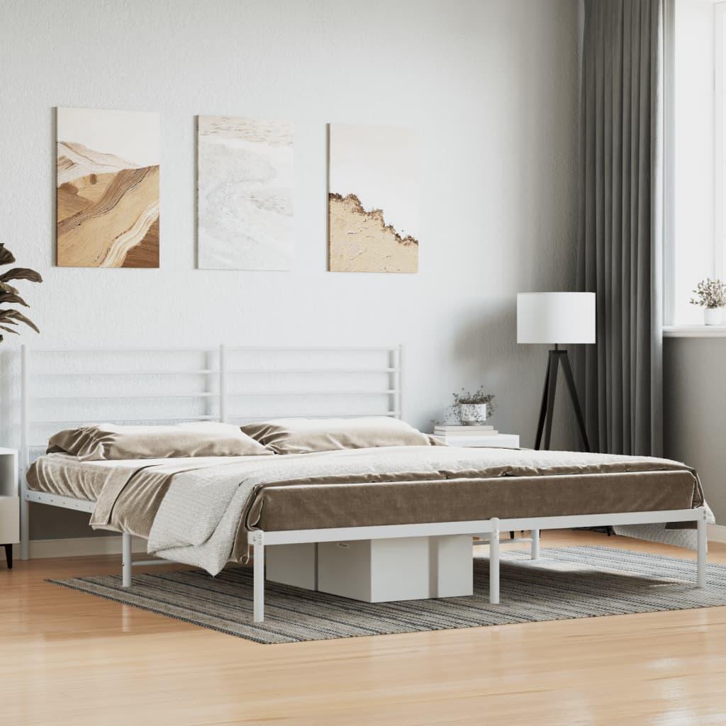 Sengeramme med sengegavl 200x200 cm metal hvid