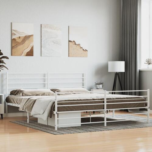 Sengeramme med sengegavl og fodgærde 200x200 cm metal hvid