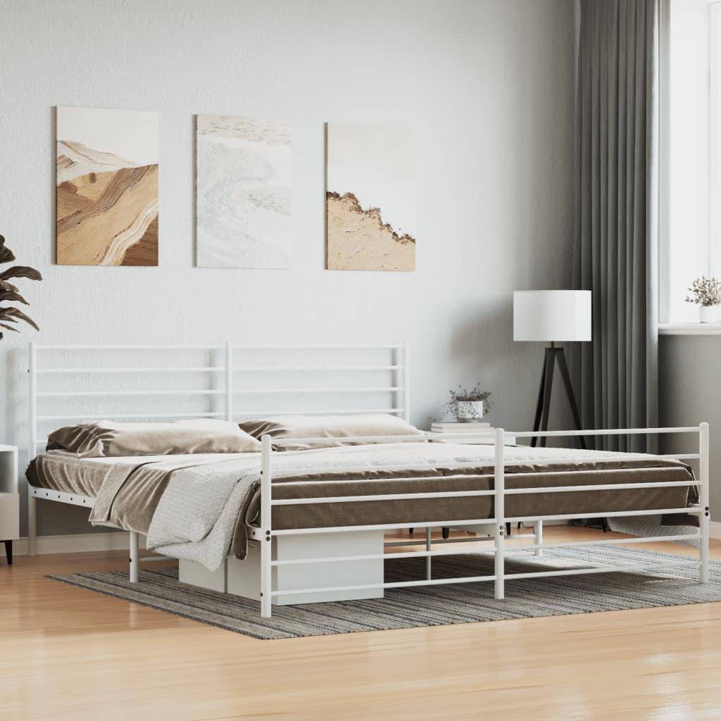 Sengeramme med sengegavl og fodgærde 200x200 cm metal hvid
