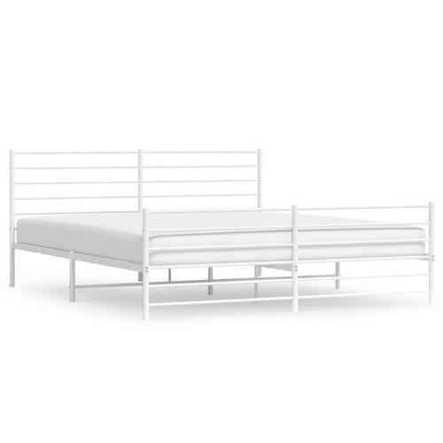 Sengeramme med sengegavl og fodgærde 200x200 cm metal hvid