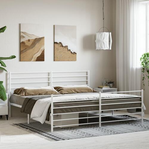 Sengeramme med sengegavl og fodgærde 200x200 cm metal hvid