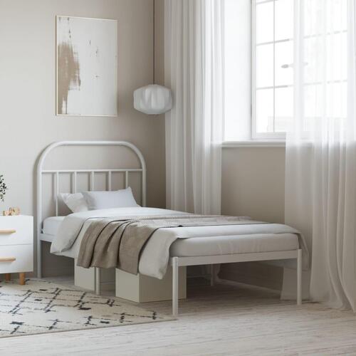 Sengeramme med sengegavl 90x200 cm metal hvid