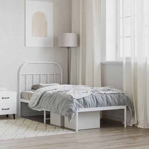 Sengeramme med sengegavl 90x200 cm metal hvid