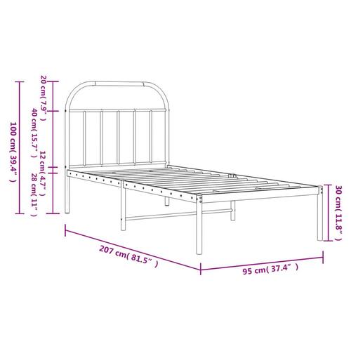 Sengeramme med sengegavl 90x200 cm metal hvid