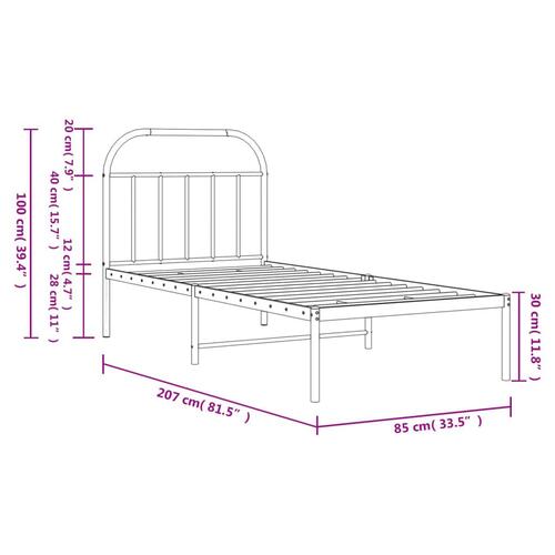 Sengeramme med sengegavl 80x200 cm metal hvid