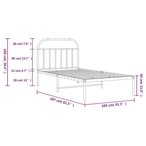 Sengeramme med sengegavl 100x200 cm metal hvid