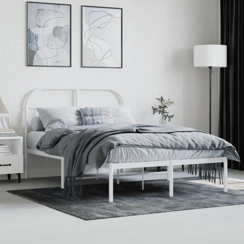 Sengeramme med sengegavl 135×190 cm - metal, hvid
