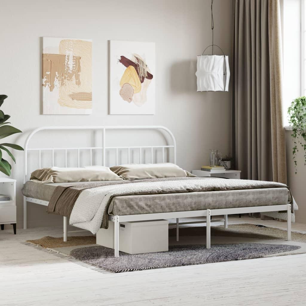 Sengeramme med sengegavl 160x200 cm metal hvid billede