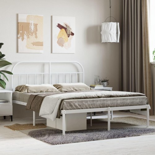 Sengeramme med sengegavl 150×200 cm - metal, hvid