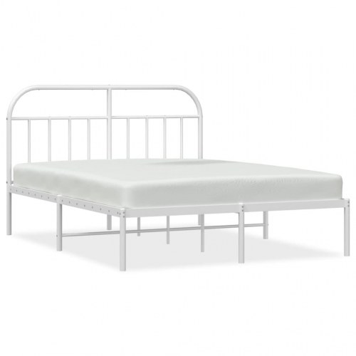 Sengeramme med sengegavl 150×200 cm - metal, hvid