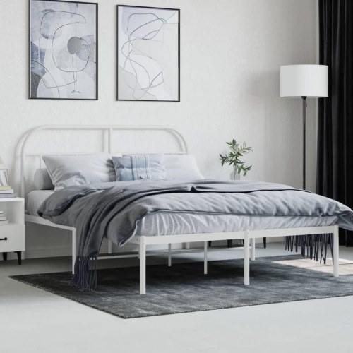 Sengeramme med sengegavl 150×200 cm - metal, hvid