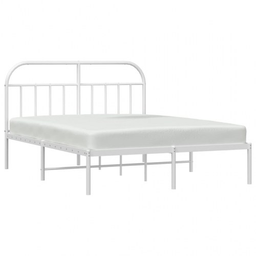 Sengeramme med sengegavl 150×200 cm - metal, hvid