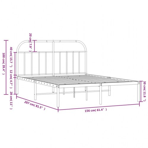 Sengeramme med sengegavl 150×200 cm - metal, hvid