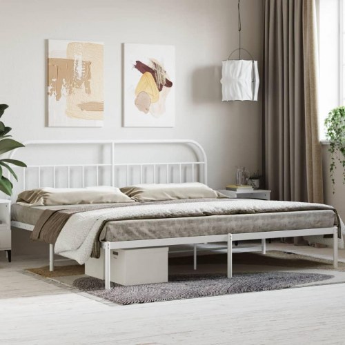 Sengeramme med sengegavl i metal - 193×203 cm, hvid
