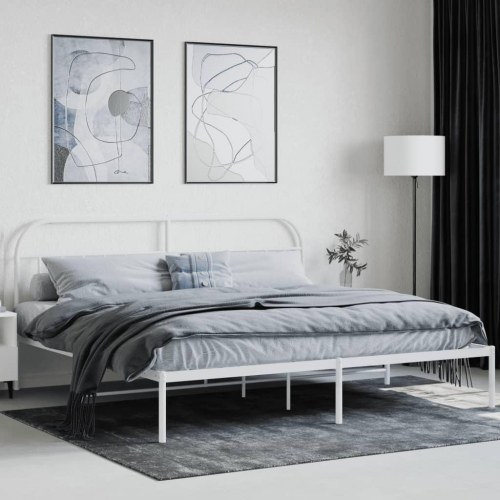 Sengeramme med sengegavl i metal - 193×203 cm, hvid