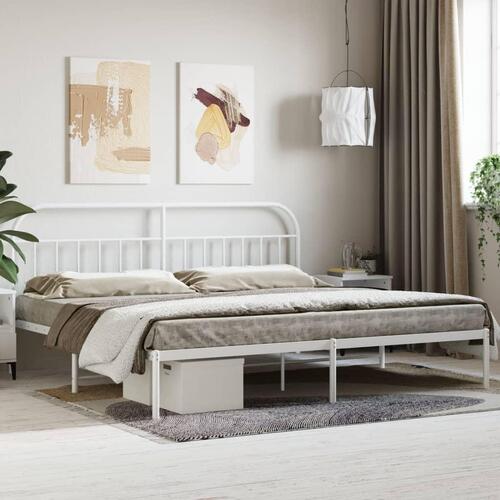 Sengeramme med sengegavl 200x200 cm metal hvid