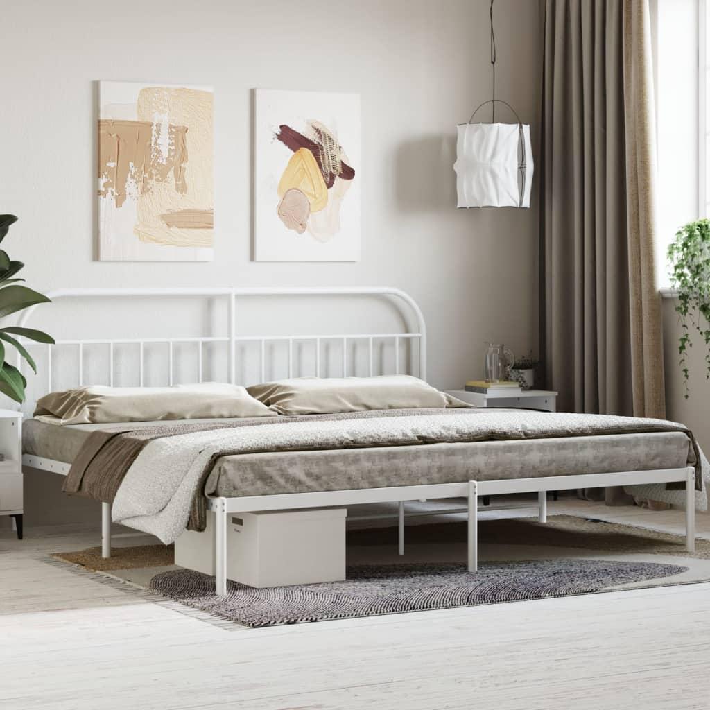 Sengeramme med sengegavl 200x200 cm metal hvid