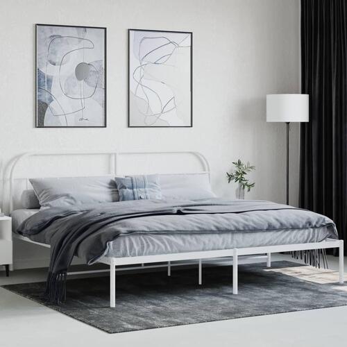 Sengeramme med sengegavl 200x200 cm metal hvid