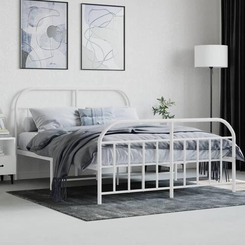 Sengeramme med sengegavl og fodgærde 135x190 cm metal hvid