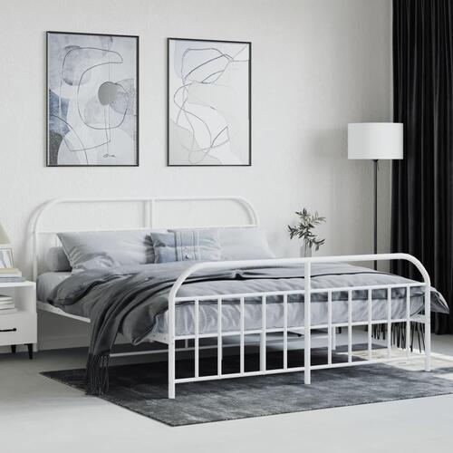 Sengeramme med sengegavl og fodgærde 160x200 cm metal hvid