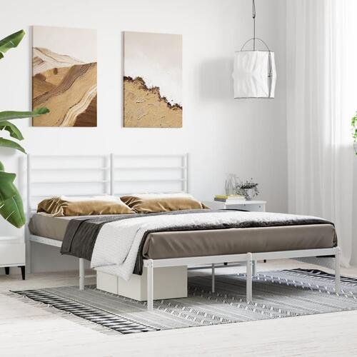Sengeramme med sengegavl 150x200 cm metal hvid