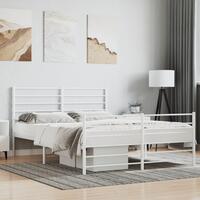 Sengeramme med sengegavl og fodgærde 150x200 cm metal hvid