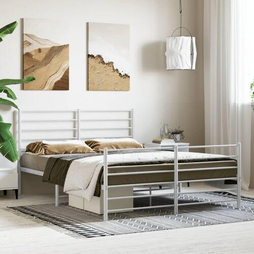 Sengeramme med sengegavl og fodgærde 150x200 cm metal hvid