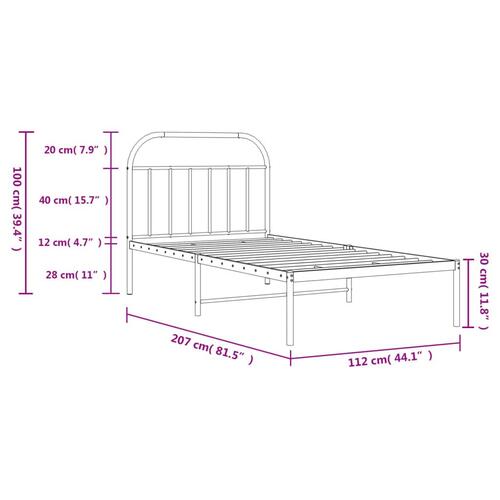 Sengeramme med sengegavl 107x203 cm metal hvid